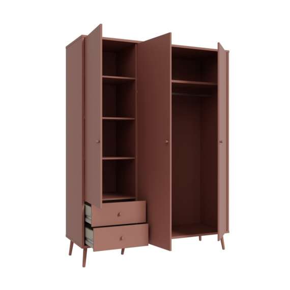 Garderobeskap HARLLSON - 155x202 cm - terracotta - 3 dører - 2 skuffer