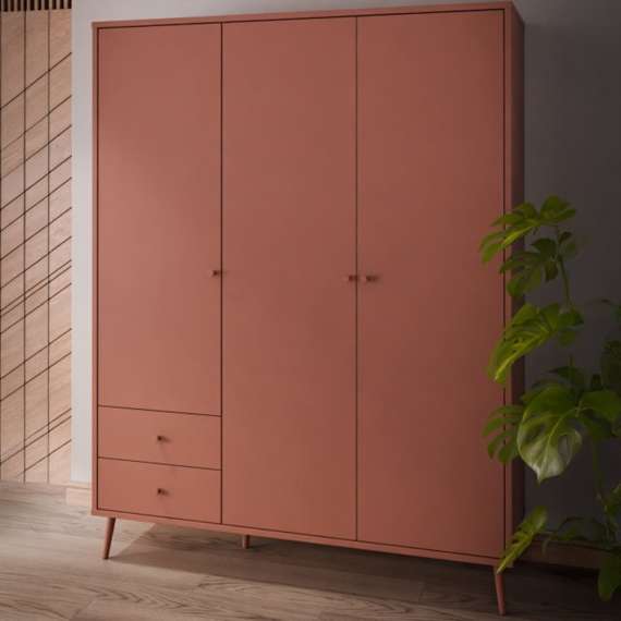 Garderobeskap HARLLSON - 155x202 cm - terracotta - 3 dører - 2 skuffer