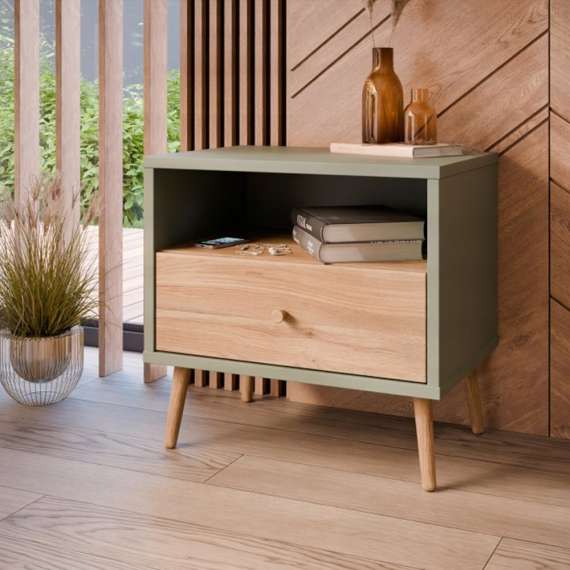 Nattbord HARLLSON 60x58 cm - salvie - eik mauvella - 1 skuff