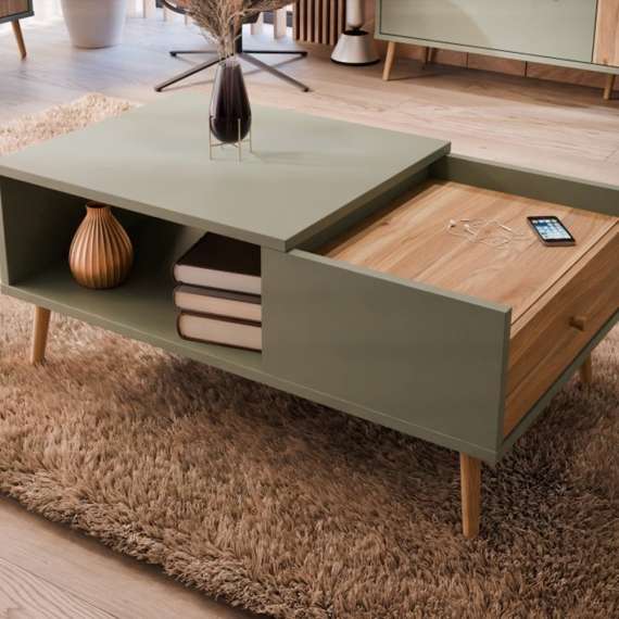 Sofabord HARLLSON 106x60 cm - salvie grønn - eik mauvella - 1 skuff