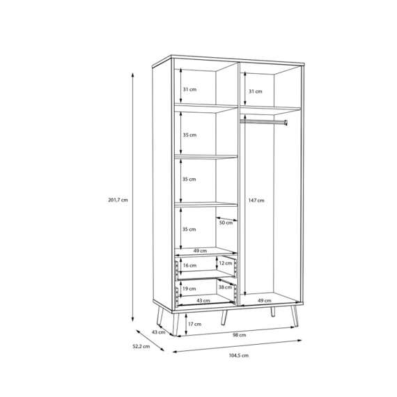 Garderobeskap HARLLSON - 105x202 cm - grønn salvie - eik mauvella