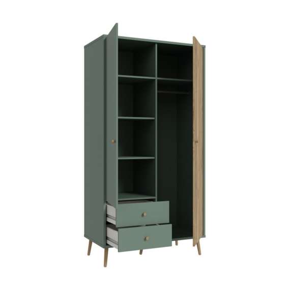 Garderobeskap HARLLSON - 105x202 cm - grønn salvie - eik mauvella