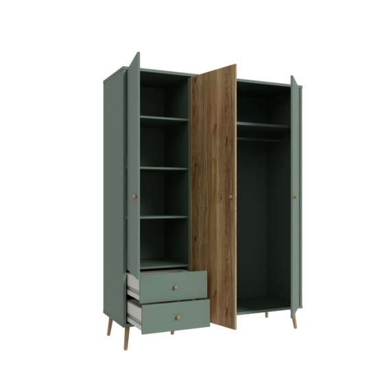 Garderobeskap HARLLSON - 155x202 cm - grønn salvie - eik mauvella