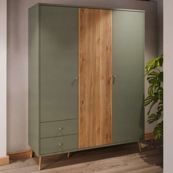 Garderobeskap HARLLSON - 155x202 cm - grønn salvie - eik mauvella