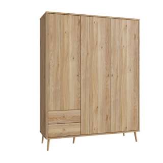 Garderobeskap HARLLSON - 155x202 cm - eik mauvella - 3 dører - 2 skuffer