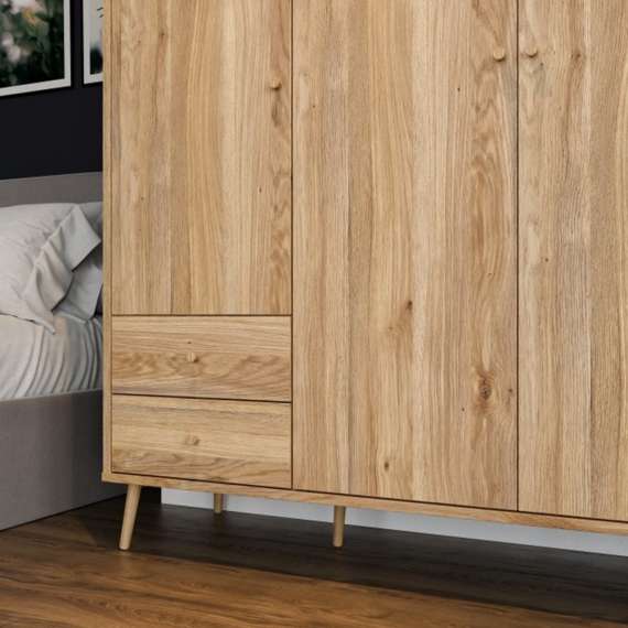 Garderobeskap HARLLSON - 155x202 cm - eik mauvella - 3 dører - 2 skuffer