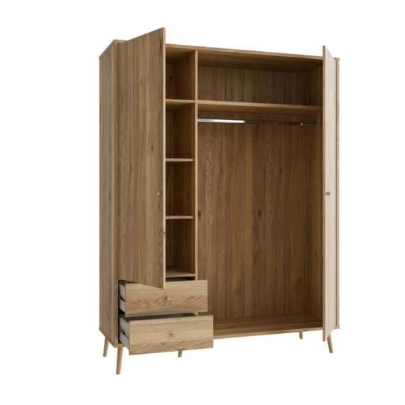 Garderobeskap HARLLSON - 155x202 cm - eik mauvella - 3 dører - 2 skuffer