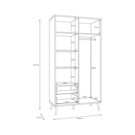 Garderobeskap HARLLSON - 105x202 cm - eik mauvella