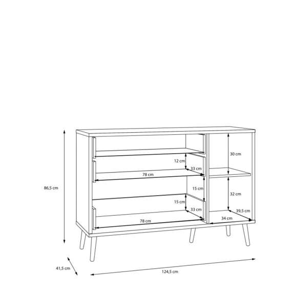Skjenk HARLLSON - 125x86 cm - eik mauvella - 1 dør - 3 skuffer