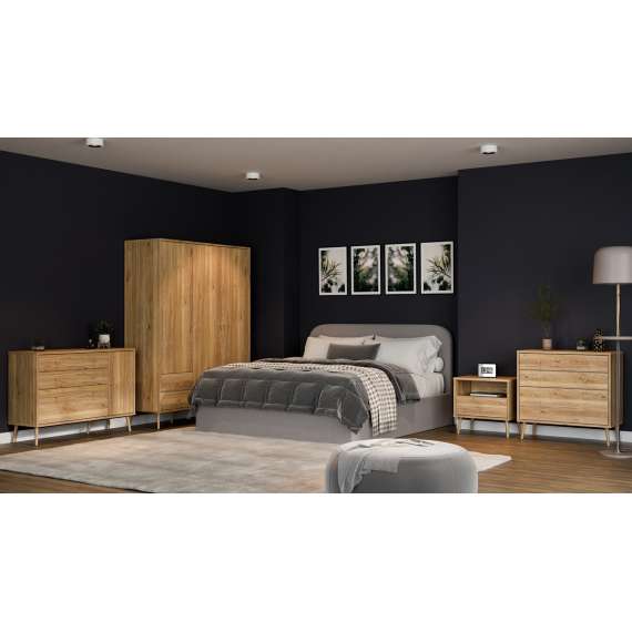 Skjenk HARLLSON - 125x86 cm - eik mauvella - 1 dør - 3 skuffer