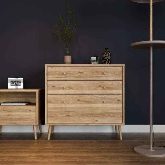 Kommode HARLLSON - 90x86 cm - eik mauvella - 3 skuffer