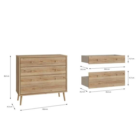 Kommode HARLLSON - 90x86 cm - eik mauvella - 3 skuffer