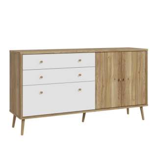 Skjenk HARLLSON - 159x86 cm - eik mauvella - hvit matt - 3 dører - 2 skuffer