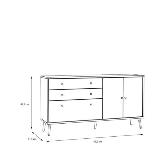 Skjenk HARLLSON - 159x86 cm - eik mauvella - hvit matt - 2 dører - 3 skuffer