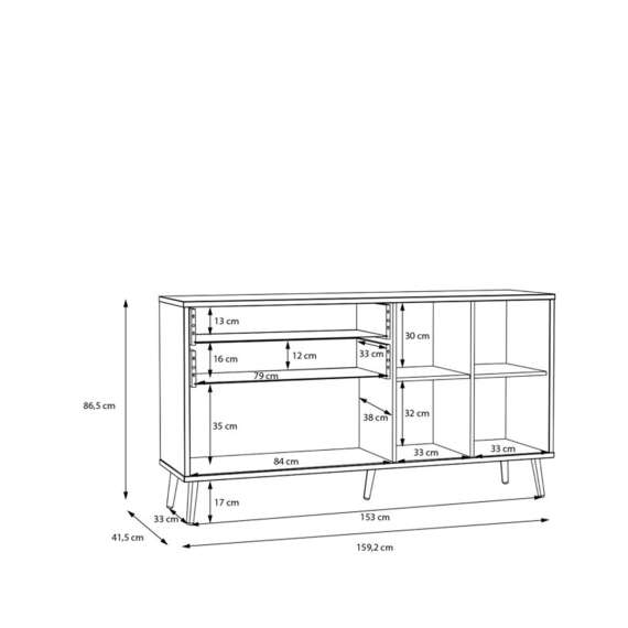 Skjenk HARLLSON - 159x86 cm - eik mauvella - hvit matt - 2 dører - 3 skuffer