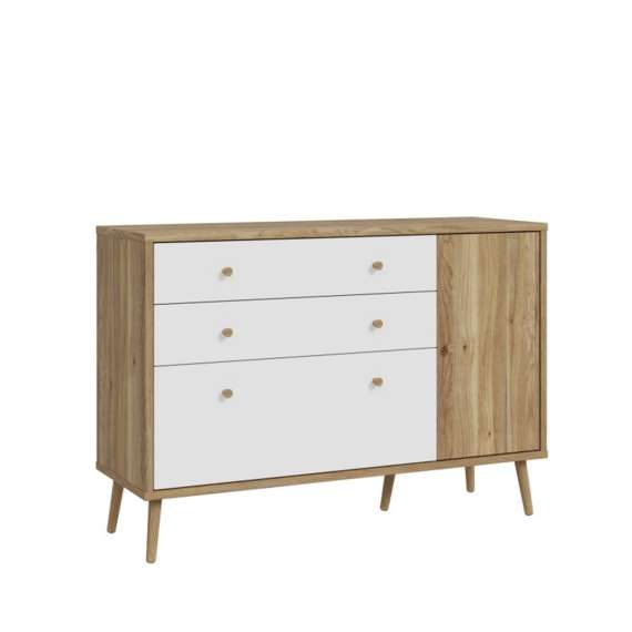 Skjenk HARLLSON - 125x86 cm - eik mauvella - hvit matt - 1 dør - 3 skuffer