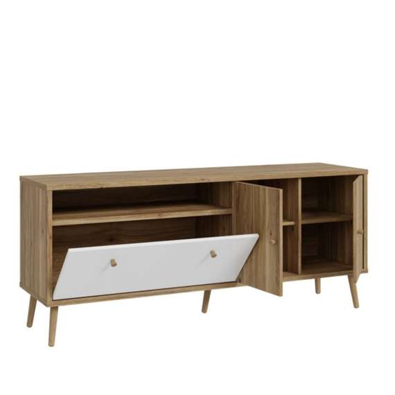 Tv-benk HARLLSON - 159x67 cm - eik mauvella - hvit matt - 3 dører