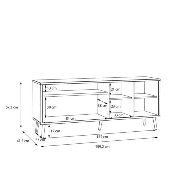 Tv-benk HARLLSON - 159x67 cm - eik mauvella - hvit matt - 3 dører