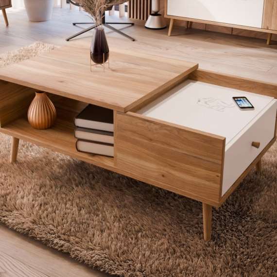 Sofabord HARLLSON 106x60 cm - eik mauvella - hvit matt - 1 skuff