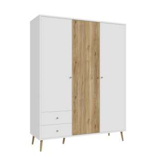 Garderobeskap HARLLSON - 155x202 cm - hvit matt - eik mauvella - 3 dører - 2 skuffer