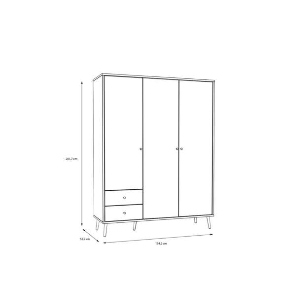 Garderobeskap HARLLSON - 155x202 cm - hvit matt - eik mauvella - 3 dører - 2 skuffer