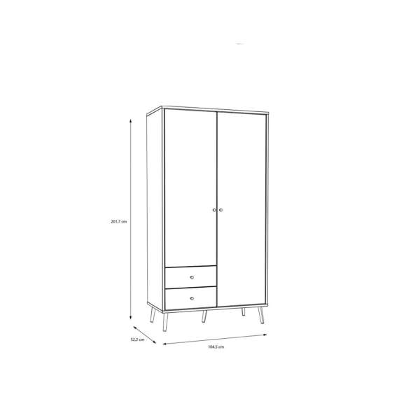 Garderobeskap HARLLSON - 105x202 cm - hvit matt - eik mauvella