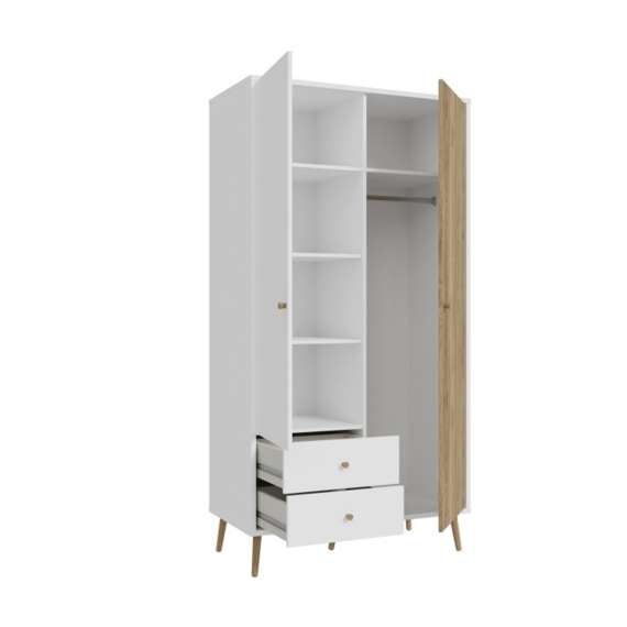 Garderobeskap HARLLSON - 105x202 cm - hvit matt - eik mauvella