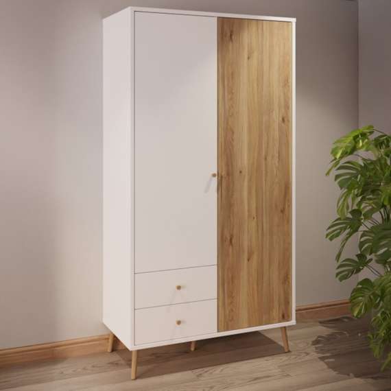 Garderobeskap HARLLSON - 105x202 cm - hvit matt - eik mauvella