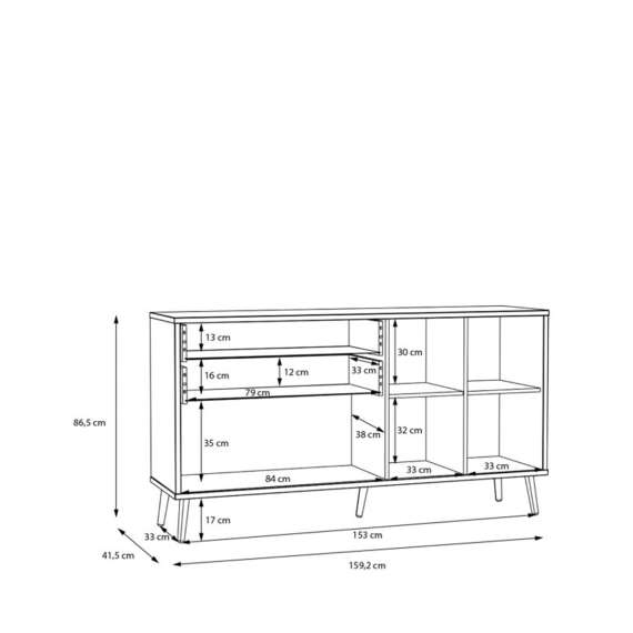 Skjenk HARLLSON - 159x86 cm - hvit matt - eik mauvella - 3 dører - 2 skuffer