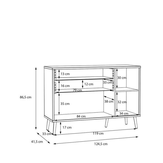 Skjenk HARLLSON - 125x86 cm - hvit matt - eik mauvella - 1 dør - 3 skuffer