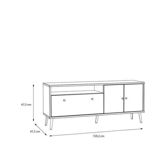 Tv-benk HARLLSON - 159x67 cm - hvit matt - eik mauvella - 3 dører