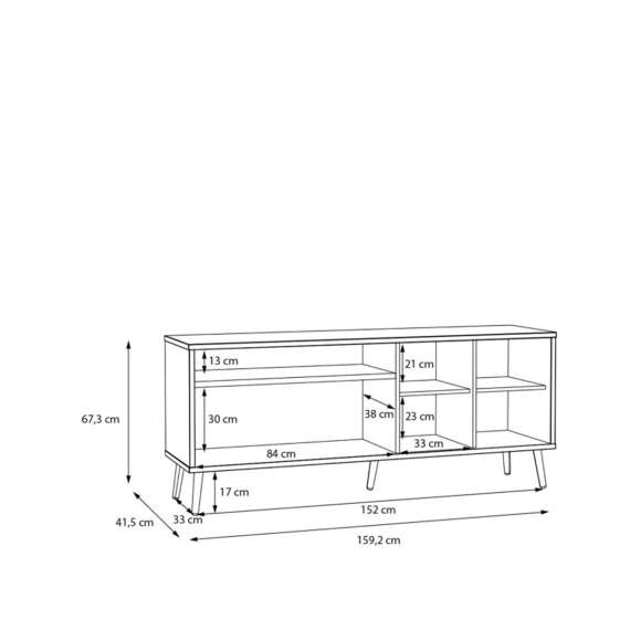 Tv-benk HARLLSON - 159x67 cm - hvit matt - eik mauvella - 3 dører