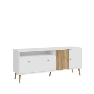 Tv-benk HARLLSON - 159x67 cm - hvit matt - eik mauvella - 3 dører