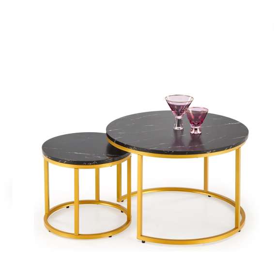 Bordsett PAOLA Ø38 - Ø60 cm - svart imitasjon marmor - gull undestell