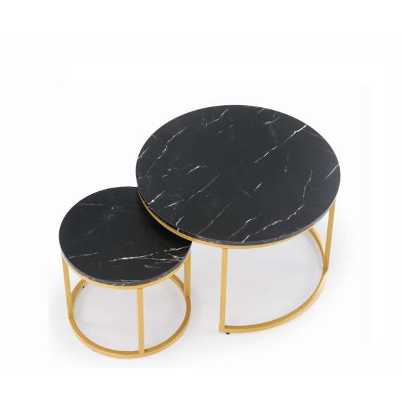 Bordsett PAOLA Ø38 - Ø60 cm - svart imitasjon marmor - gull undestell