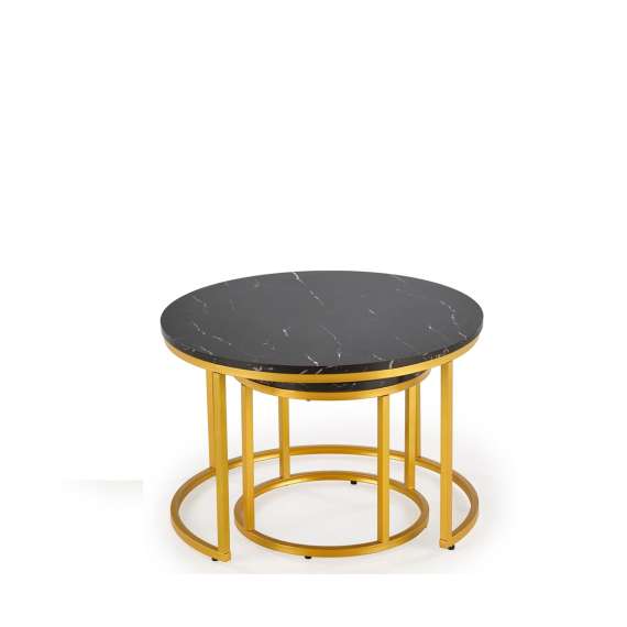 Bordsett PAOLA Ø38 - Ø60 cm - svart imitasjon marmor - gull undestell