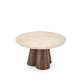Sofabord FRIDAS - Ø80 cm - travertin - valnøtt understell