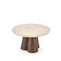 Sofabord FRIDAS - Ø80 cm - travertin - valnøtt understell