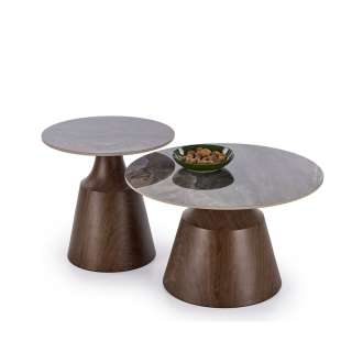 Bordsett TOWER 2 stk - sintret stein - valnøtt understell