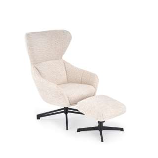Lenestol FREDY med fotskammel - stoff - beige