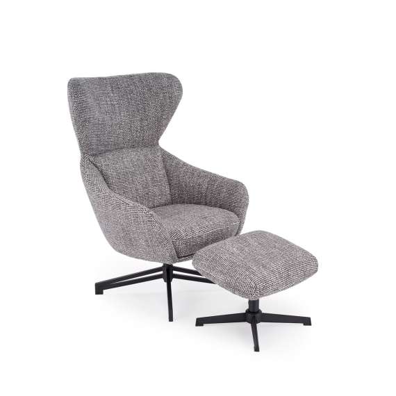 Lenestol FREDY med fotskammel - stoff - grå stoff