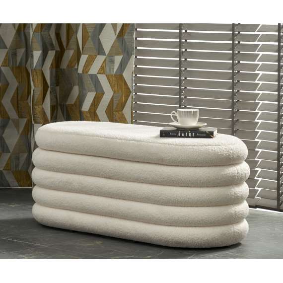 Sittebenk BLISS - 105x42 cm - crem bouclé - oppbevaringsplass