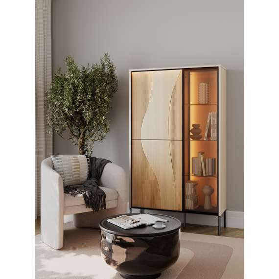 Vitrineskap Flow 92x157 cm - eik - med LED lys