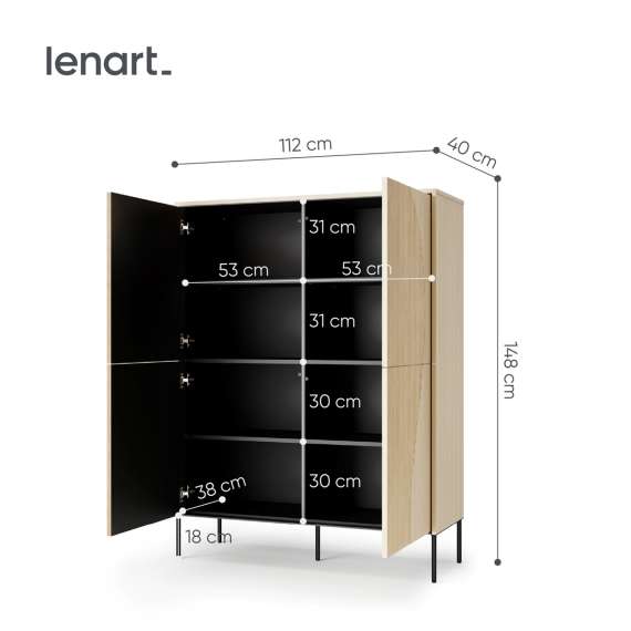 Skap Flow 112x148 cm - eik - med LED lys