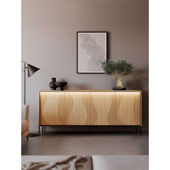 Skjenk Flow 193x85 cm - eik - med LED lys