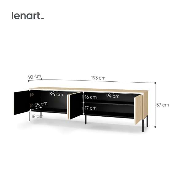 Tv-benk Flow 193x57 cm - eik - med LED lys