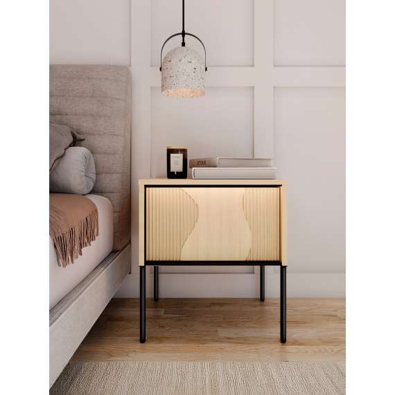 Nattbord Flow 46x51 cm - eik - med LED lys