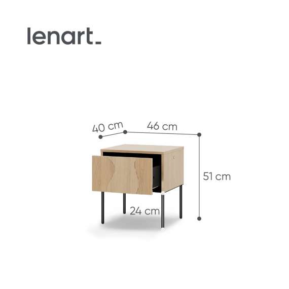 Nattbord Flow 46x51 cm - eik - med LED lys