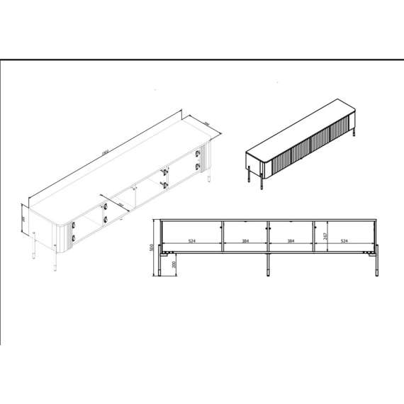 Tv-benk VERA 190x50cm -  eik ristretto - 4 dører