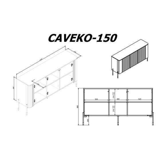 Skjenk VERA 150x80cm - eik ristretto - 3 dører